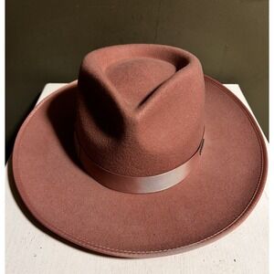Gigi Pip Hat 100% Australian Wool Flat Brim Fedora Women's Size 57 S/M Pink